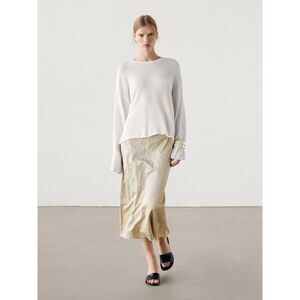 Massimo Dutti Womens Straight Skirt Size S beige Midi Satin Blend 5250/525 NWT